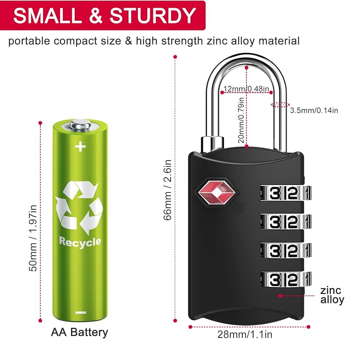 ZHEGE Luggage Lock, TSA Approved Travel Lock, 4 Digit Combination Padlock - Image 5