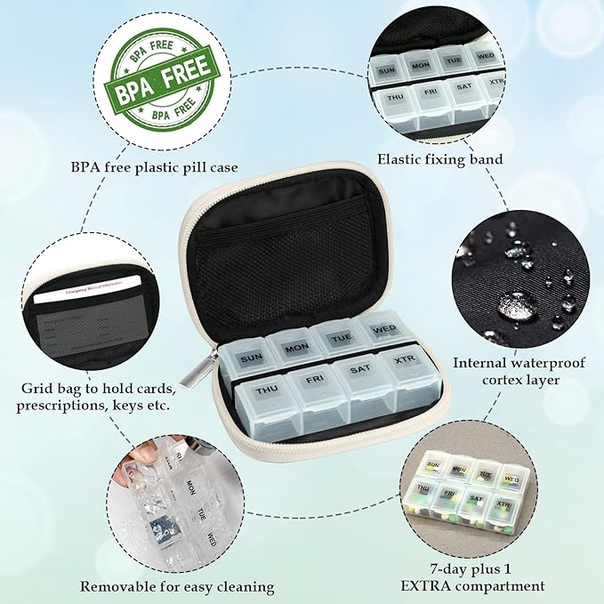 Serfeymi Weekly Travel Pill Organizer Pill Case - Image 4