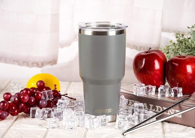 D·S 30oz Grey Tumbler Stainless Steel Insulated Travel Mug with Straw Lid Cleaning Brush (30oz Grey) - Image 5