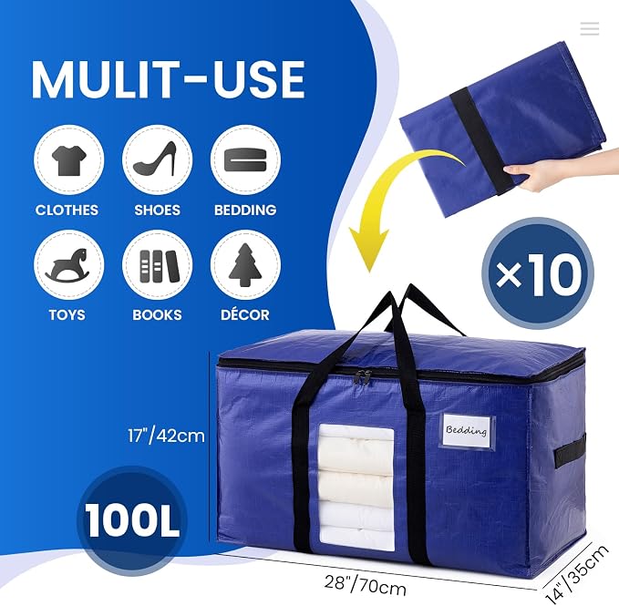 TAILI 10 Pack Dark Blue Extra Large Moving Bags, Heavy Duty Totes - Image 2