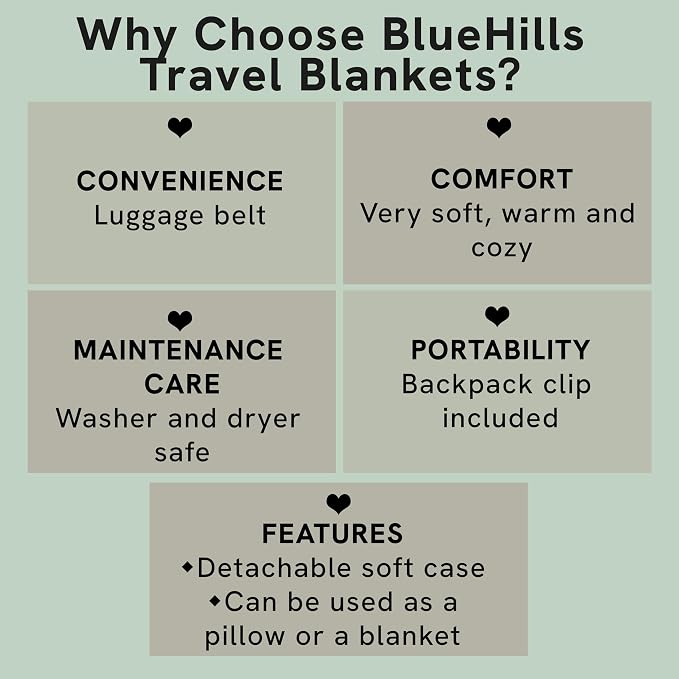 BlueHills Premium Soft Travel Blanket Pillow Airplane Flight Blanket Throw in - Image 5