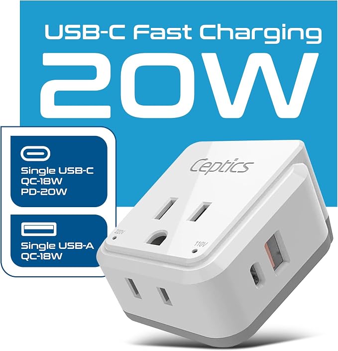 Ceptics China, Malaysia Power Adapter Travel Set, 20W PD & QC, Safe Dual USB & - Image 2