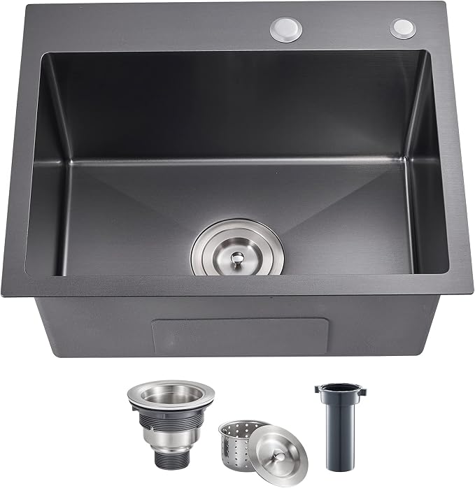 POPFLY 20 Inch Kitchen Sink, 18 Gauge 304 Stainless Steel Single Bowl Drop In by POPFLY