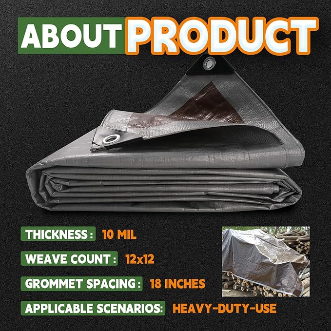 RAINDEWAY Tarps Heavy Duty Waterproof 30x60 Feet, 10 Mil Thick Multipurpose UV - Image 6