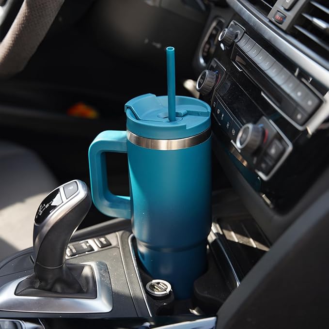 30 oz Tumbler with Handle and 2 Straws,2 in 1 Lid Insulated Water Bottle Stainless Steel Travel Coffee Mug,Retro Green - Image 6