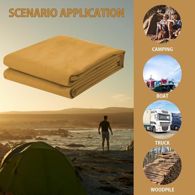 FoundGo 20x30ft Canvas Tarp 22 Mil Tarps 14 oz Canvas Tarpaulin Heavy Duty - Image 7