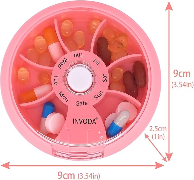 8PCS INVODA Weekly Pill Organizer 7 Compartment Rotating Pill Box - Image 2