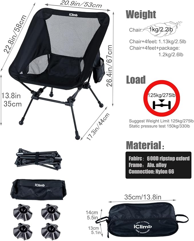 iClimb Ultralight Compact Camping Folding Beach Chair - Image 3