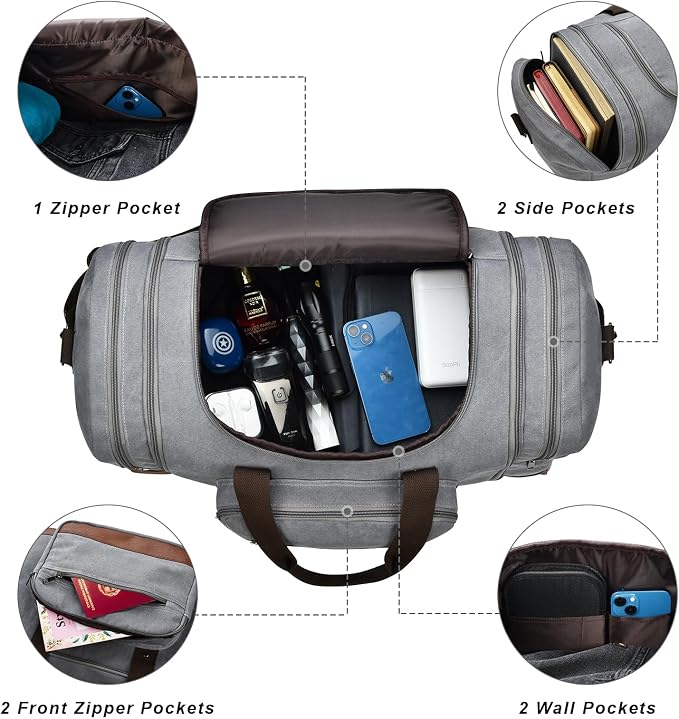 Litvyak Duffle Bag for Travel, 50L Canvas Travel Duffel Bags Overnight Weekend - Image 6