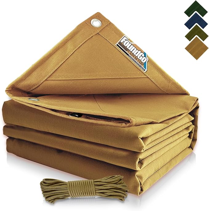FoundGo 10x20ft Canvas Tarp 22 Mil Tarps 14 oz Canvas Tarpaulin Heavy Duty by FoundGo