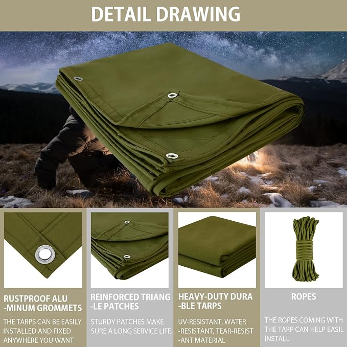 FoundGo Canvas Tarp 6x8ft Heavy Duty Waterproof Tarps - Image 5
