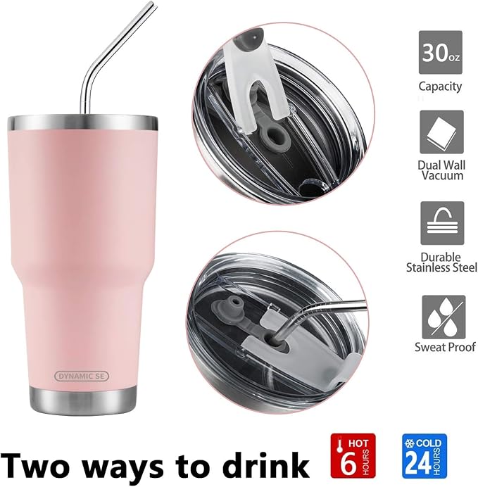 D·S 30oz Sakura Pink Tumbler Stainless Steel Double Wall Vacuum Insulated Mug with Straw and Lid, Cleaning Brush for Cold and Hot Beverages - Image 4