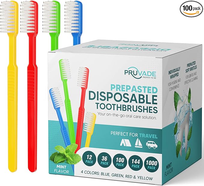 100 Pack Disposable Toothbrushes by PRUVADE