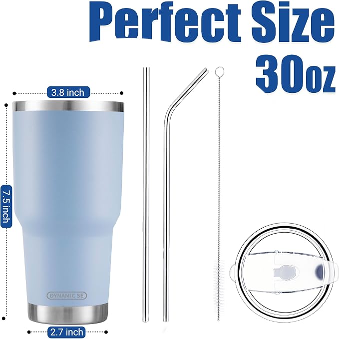 D·S 30oz Blue Tumbler Stainless Steel Double Wall Vacuum Insulated Mug with Straw and Lid, Cleaning Brush for Cold and Hot Beverages - Image 2