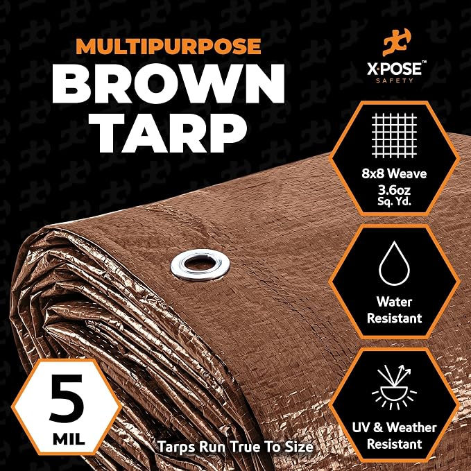 Multipurpose Protective Cover Brown Poly Tarp 8' x 15' - Image 2