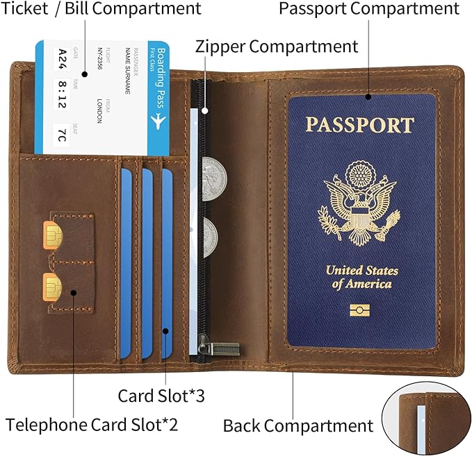 Ringsun Leather Passport Cover for Men Women, RFID Passport Wallet Case Travel - Image 5