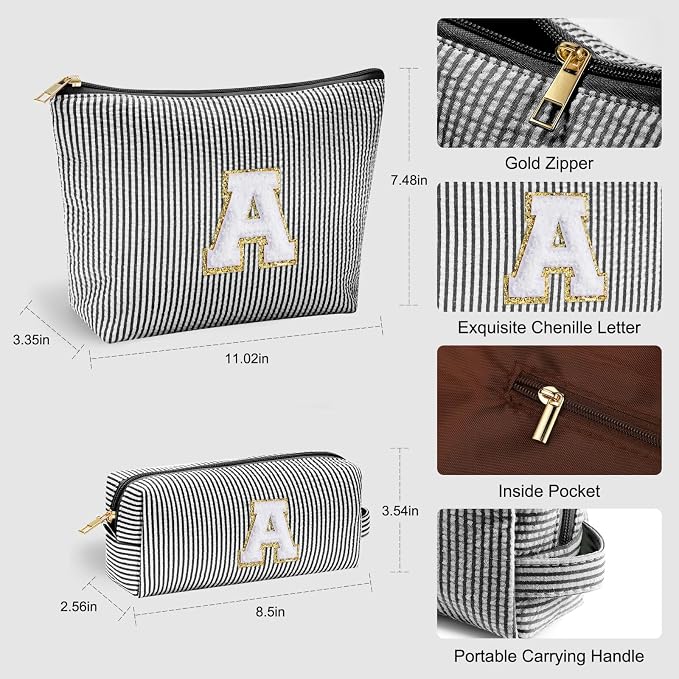YOOLIFE Initial Personalized Preppy Makeup Bag - Image 4