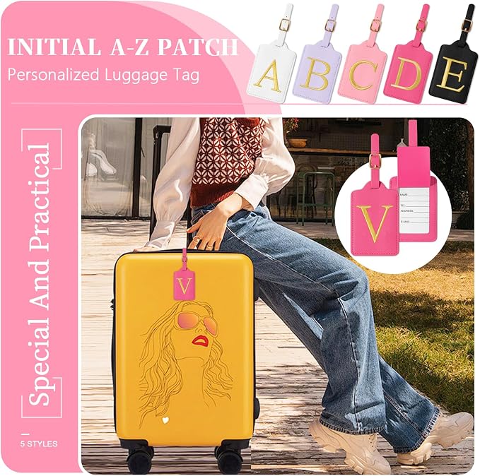 Rose Red Personalized Initial Leather Luggage Tags - Image 6