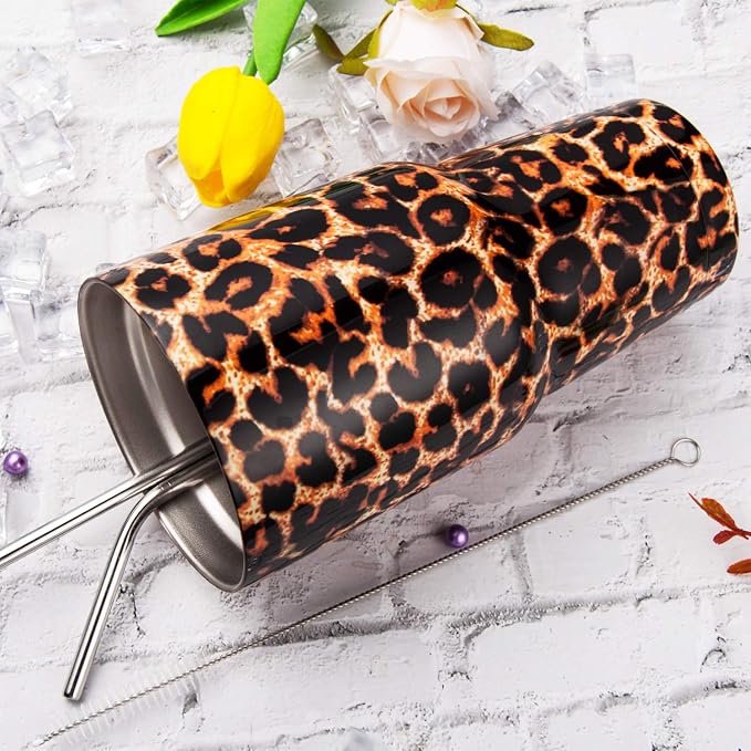 30oz Leopard Tumbler Stainless Steel Insulated Travel Mug with Straw Lid Cleaning Brush (30 oz Leopard), 1 Count (Pack of 1) - Image 5