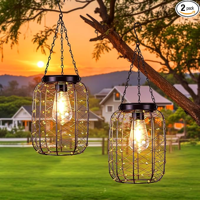 Hanging Solar Lanterns Outdoor Waterproof, Vintage Copper Hanging Lantern Lights by ALLFORTUNE
