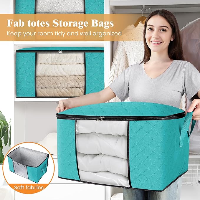 Fab totes 4 Pack Clothes Storage, Foldable Thick Fabric Blanket Storage Bags - Image 5