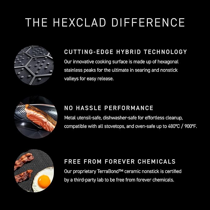 HexClad Hybrid Nonstick 12-Inch Frying Pan, Stay-Cool Handle, - Image 4