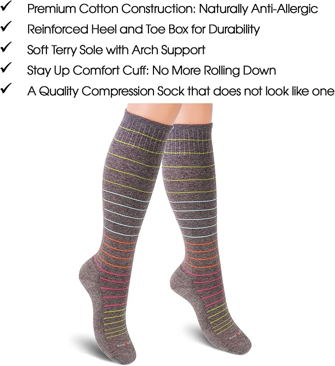 Cotton Compression Socks for Women & Men. 15-20 mmHg Support Knee-High Navy - Image 7