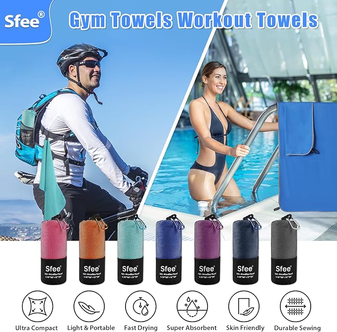 Sfee 2 Pack Microfiber Travel Towel, Quick Dry & Super Absorbent, Lightweight - Image 5