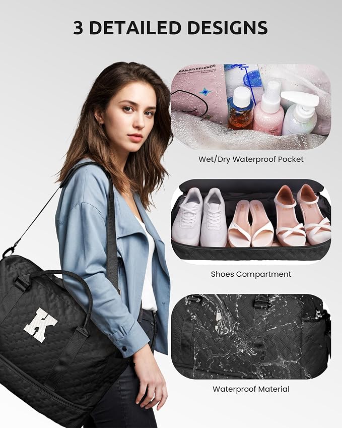 Initial Duffle Bag with Shoe Compartment, Personalized Weekender Bag, Monogram - Image 6