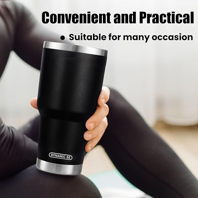 D·S 30 oz Black Tumbler Stainless Steel Double Wall Vacuum Insulated Mug with Straw and Lid, Cleaning Brush for Cold and Hot Beverages - Image 6