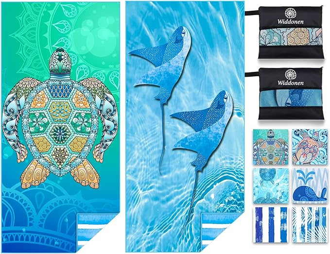 2 Pack Microfiber Lightweight Beach Towel Sand Free Quick Dry Absorbent Thin by WIDDONEN