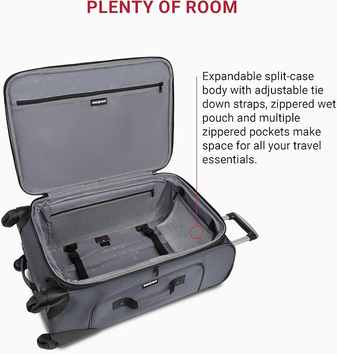 SwissGear Sion Softside Expandable Luggage, Dark Grey, Checked-Medium 25-Inch - Image 5