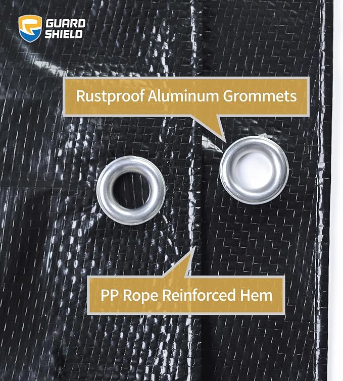 GUARD SHIELD Black Tarp 12x16 Feet Waterproof Tarps Lightweight Camping Tarp - Image 3