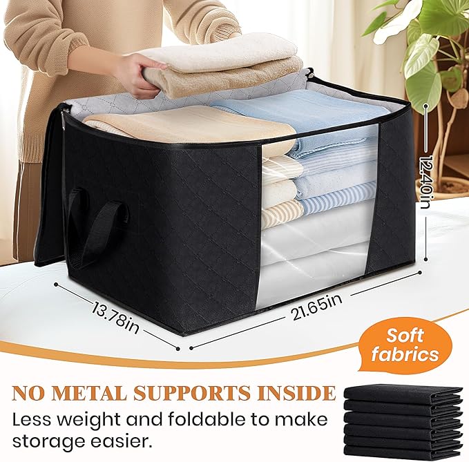 Fab totes 6 Pack Clothes Storage, Foldable Thick Fabric Blanket Storage Bags - Image 2