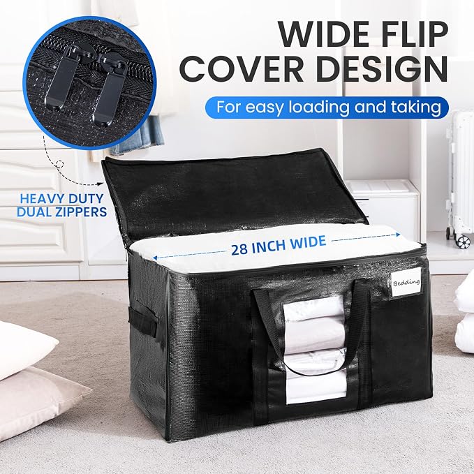 TAILI Extra Large Moving Bags, 8 Pack Black Heavy Duty Totes - Image 3