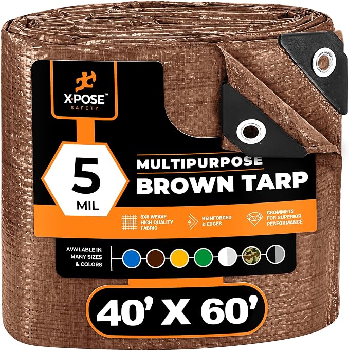 Multipurpose Protective Cover Brown Poly Tarp 40' x 60' by XposeSafety