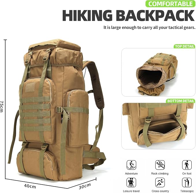 King'sGuard 70L Camping Hiking Backpack Tactical Backpack Military Molle - Image 3