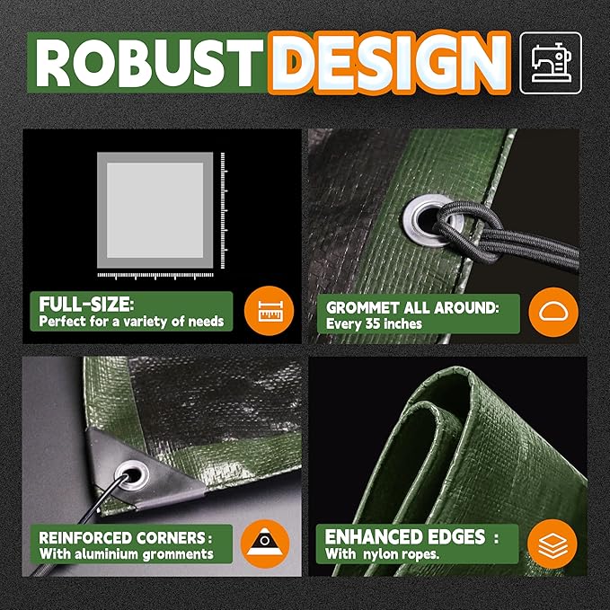 20x20 Feet Tarp Waterproof, 9Mil Thick, Finished Size Tarps, UV Resistant - Image 4
