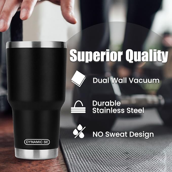 D·S 30 oz Black Tumbler Stainless Steel Double Wall Vacuum Insulated Mug with Straw and Lid, Cleaning Brush for Cold and Hot Beverages - Image 5