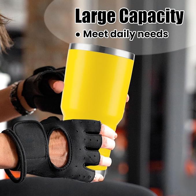 D·S 30oz Yellow Tumbler Stainless Steel Insulated Travel Mug with Straw Lid Cleaning Brush (30oz Yellow) - Image 6