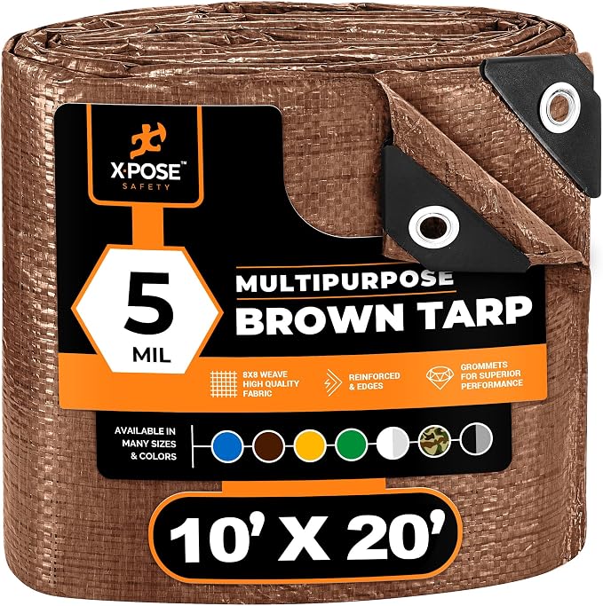 Multipurpose Protective Cover Brown Poly Tarp 10' x 20' by XposeSafety
