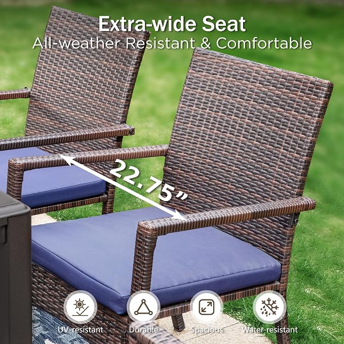 PHI VILLA 4 Pieces Patio Cushioned Rattan Chairs, Outdoor Modern PE Wicker - Image 7